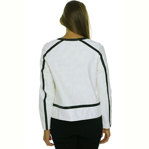 New! ALFANI Women's Perforated Faux Vegan Leather Jacket Vegan Leather Jacket - Picture 3 of 4